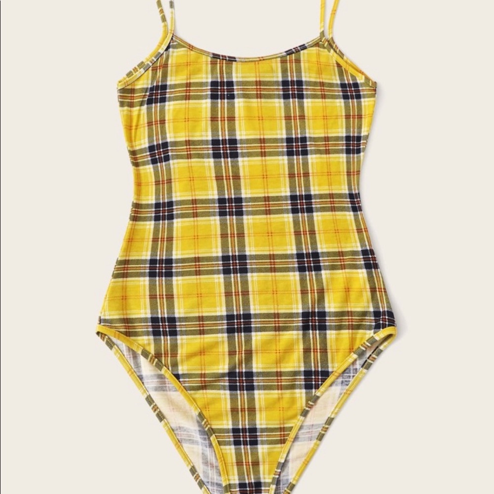 yellow plaid tank top cami bodysuit